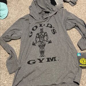 Gold's Gym Men's Gray Hooded Graphic Long-Sleeve Tee